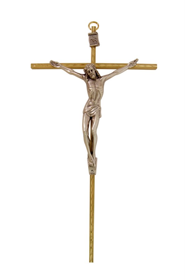 Crucifix métal doré, corpus métal arg., 25,4 cm