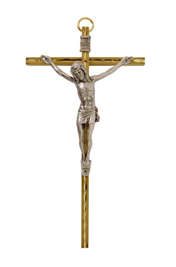 Golden Metal Crucifix, Silver Metal Corpus, 6"