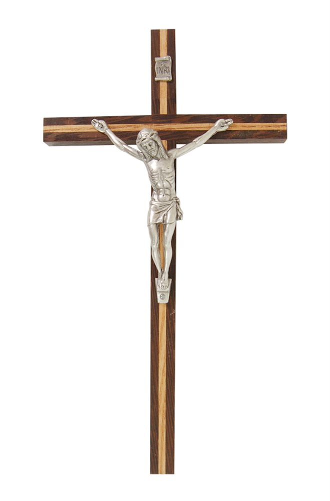 Crucifix en noyer, corpus en métal arg., 20,3 cm