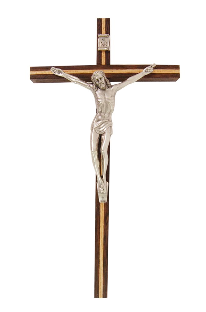 Crucifix en noyer, corpus en métal arg., 25,4 cm