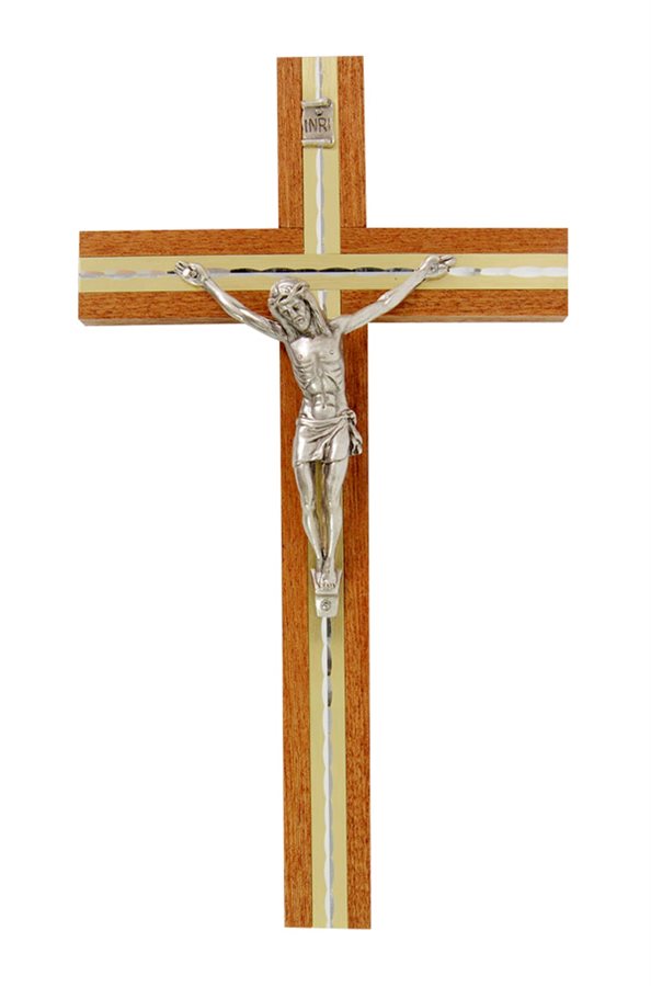 Wooden Crucifix, Silver-Finish Corpus, 8"