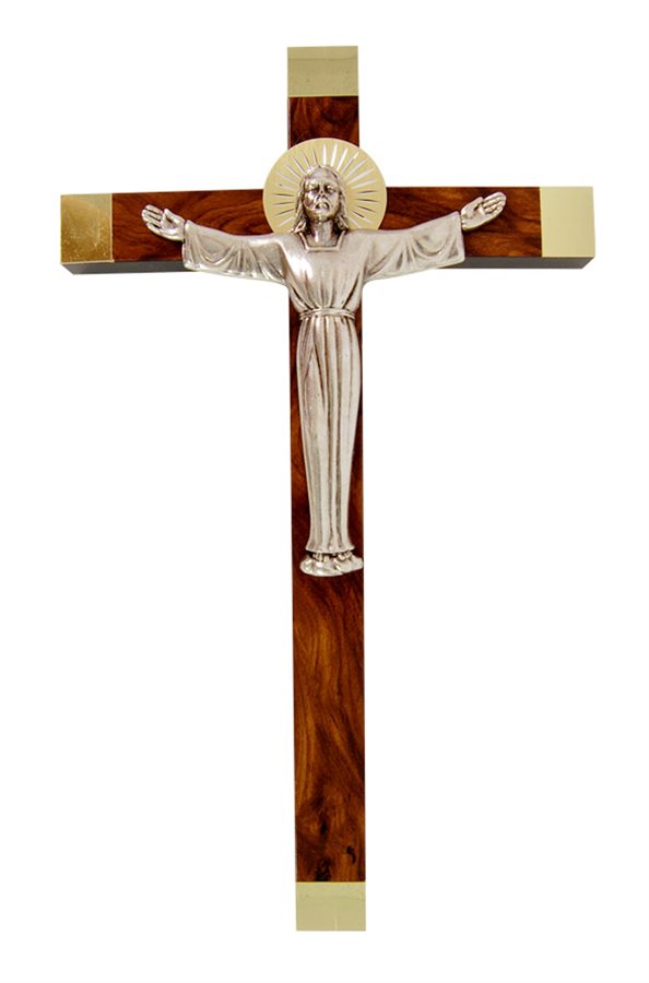 Crucifix en noyer, corpus en métal arg., 25,4 cm