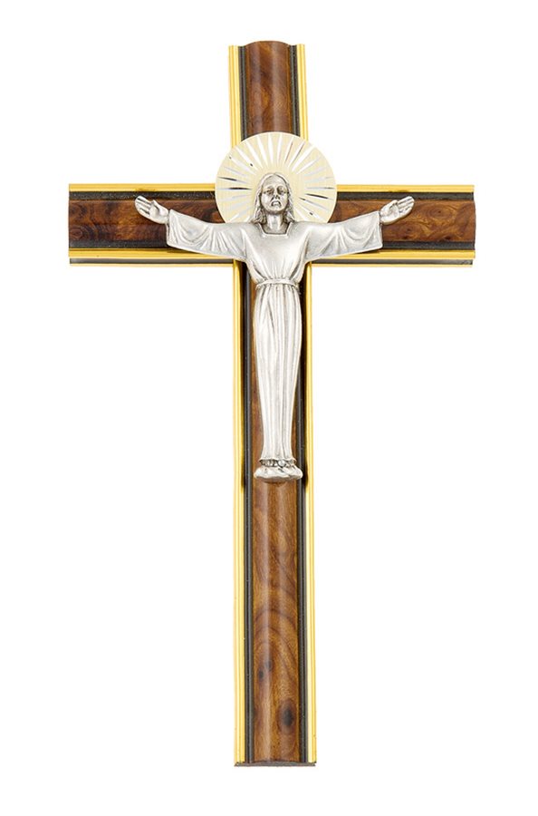 Crucifix en noyer, corpus en métal arg., 20,3 cm