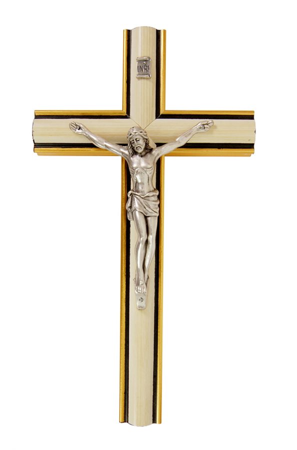 Ivory-Coloured Wood Crucifix, S-F Corpus, 8"