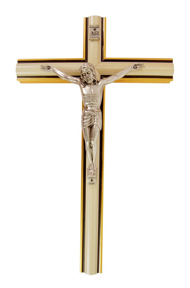 Crucifix bois coul. ivoire, corpus arg., 25,4 cm