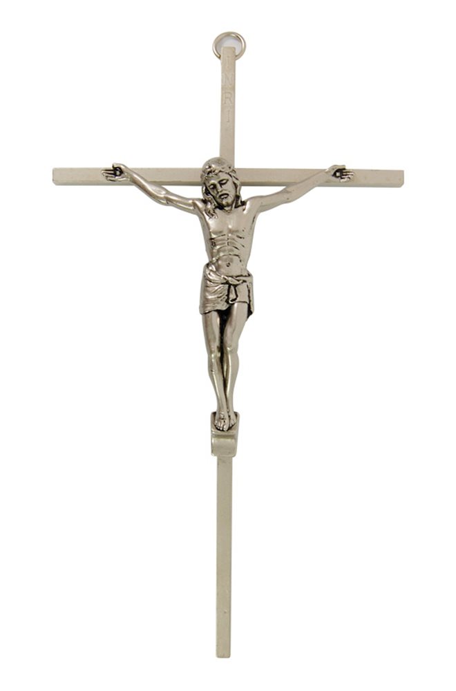 Crucifix en métal au fini argent antique, 20,3 cm