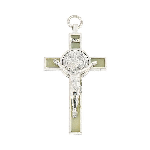 Croix Saint Benoît, arg., émail lumineux, 7,6 cm