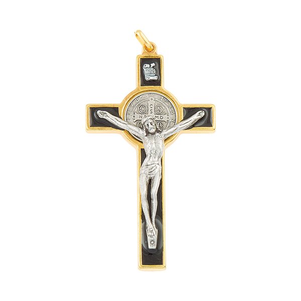 'St. Benedict'' Cross, G-F & Black Enamel, 3"