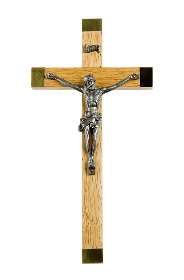 Wooden Crucifix, Silver-Finish Corpus, 10"