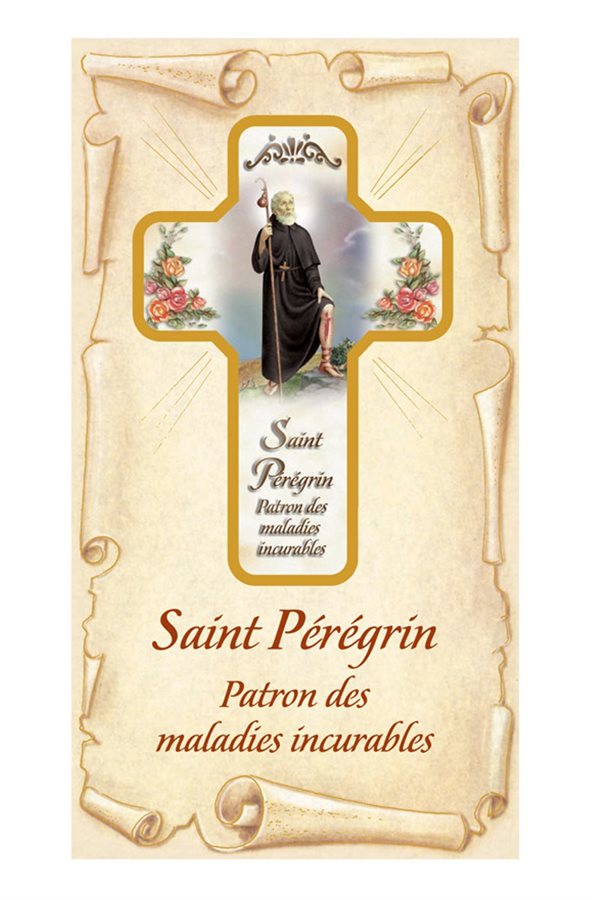 Croix «Saint Pérégrin», bois, carte, texte, 12,7cm, Français