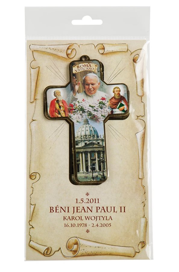 'Bienheureux Jean-Paul II'' Wooden Cross, 5"