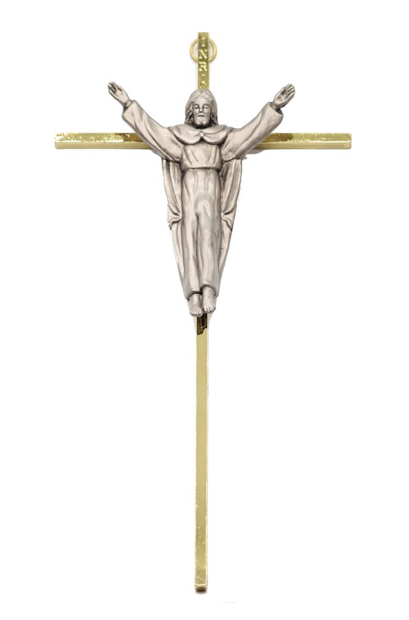 Crucifix 10" (25 cm) Croix doré, Corpus en étain
