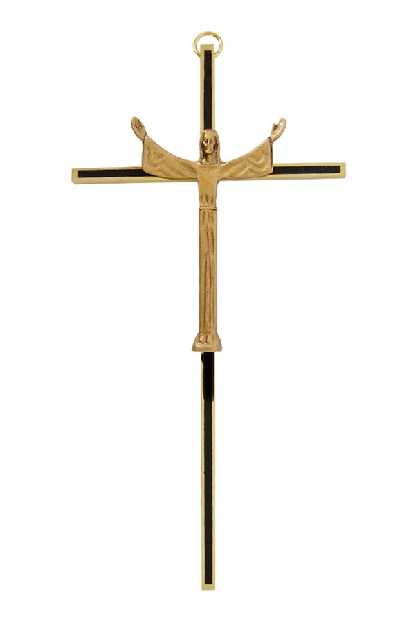 Crucifix émail noir, dorure, corpus doré, 17,8 cm