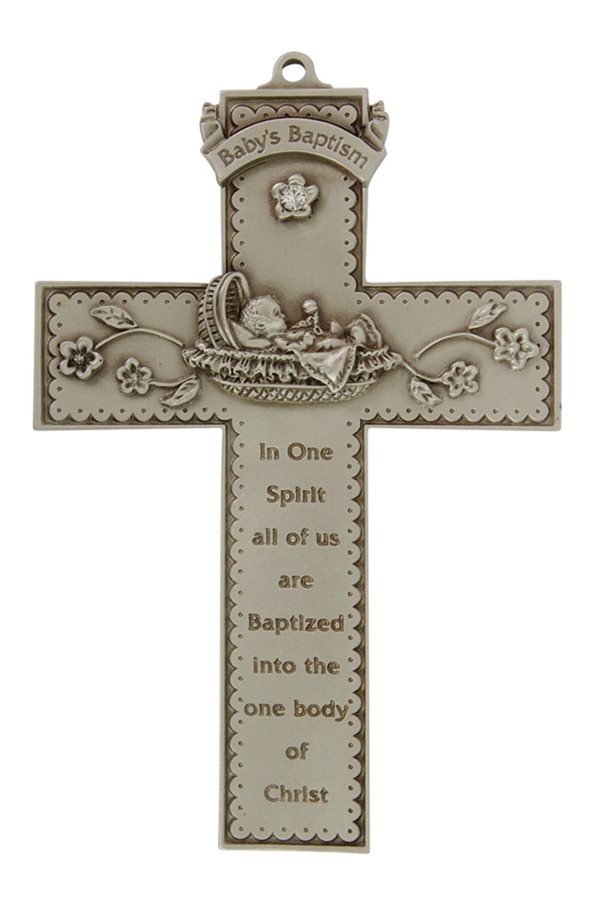 Croix de baptême en étain, 13 cm, Anglais / un