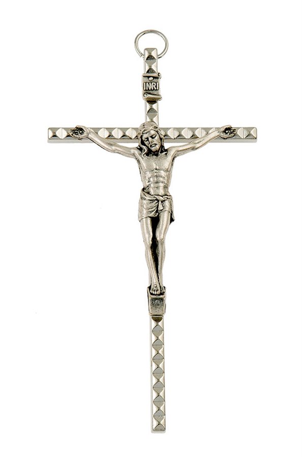 Crucifix en nickel martelé, corpus arg., 10,8 cm
