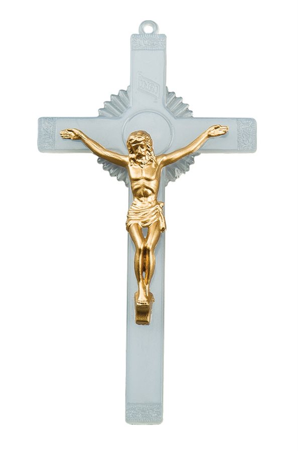 Crucifix en plastique blanc, corpus doré, 15,2 cm