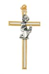 Gilt & White Enamel Metal Cross, Pwtr Girl, 3½"