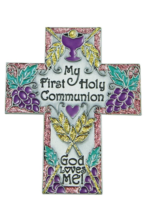 Communion cross, colored epoxy, pewter, 4½'', English