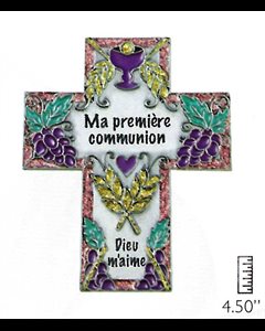 Communion cross, colored epoxy, pewter, 4½'', French
