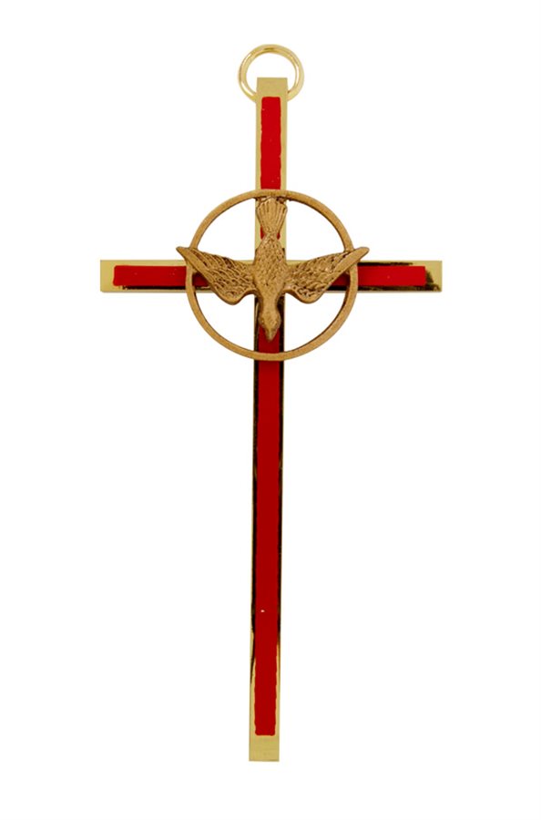 Croix couleur bronze, sérigraphie rouge, 10 cm