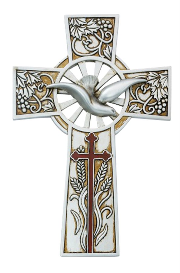 Crucifix Confirmation, résine gris / rouge, 20 cm