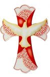 Croix Confirmation, effet porcel. et dentelle, 14cm