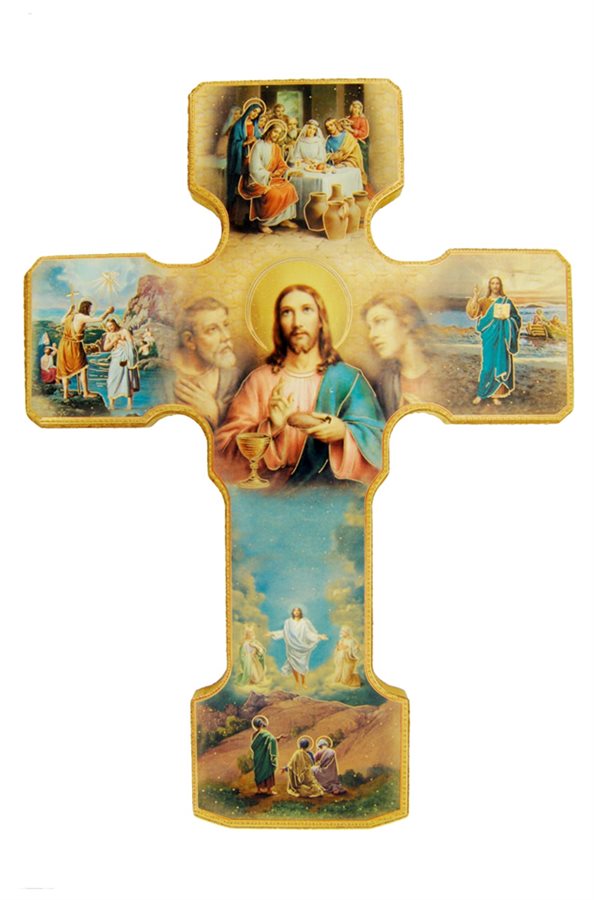 Croix des Mystères lumineux, en bois, 24 cm