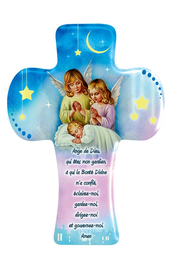 Glossy Polymer Cross, Angels, 5½", French