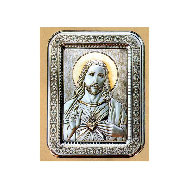 Sterling Silver 925 Sacred-Heart of Jesus Plaque 13.5"x17.5"