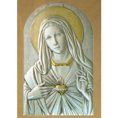 Sterling Silver 925 Sacred-Heart of Mary Plaque, 7.75"x12.5"