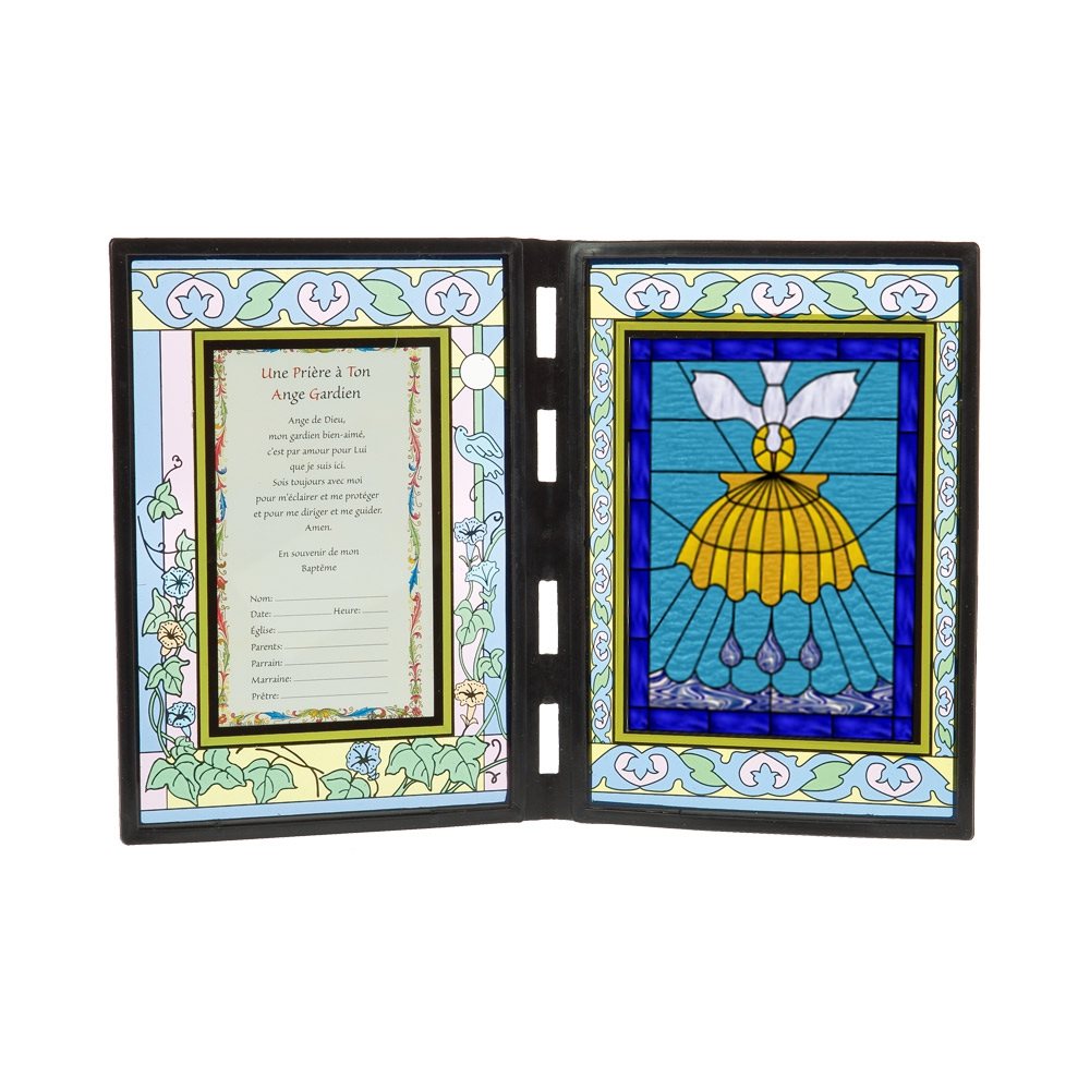 Unisex Stained Glass Plaque for Baptism, 5" x 7", French
