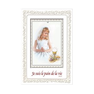 First Communion Certif.,wooden plate girl,6.7x4.7" French