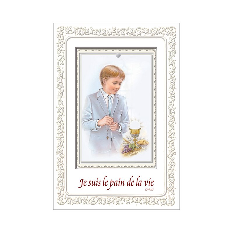 First Communion Certif.,wooden plate boy, 6.7x4.7", French