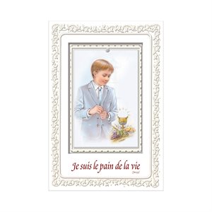 First Communion Certif.,wooden plate boy, 6.7x4.7", French