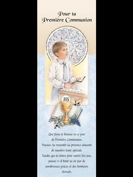 Boy's 1st Communion Bookmark w / Prayer, 7", French