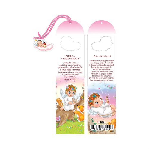 Girl's pink bookmark, laminated cardboard, French