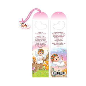 Girl's pink bookmark, laminated cardboard, English