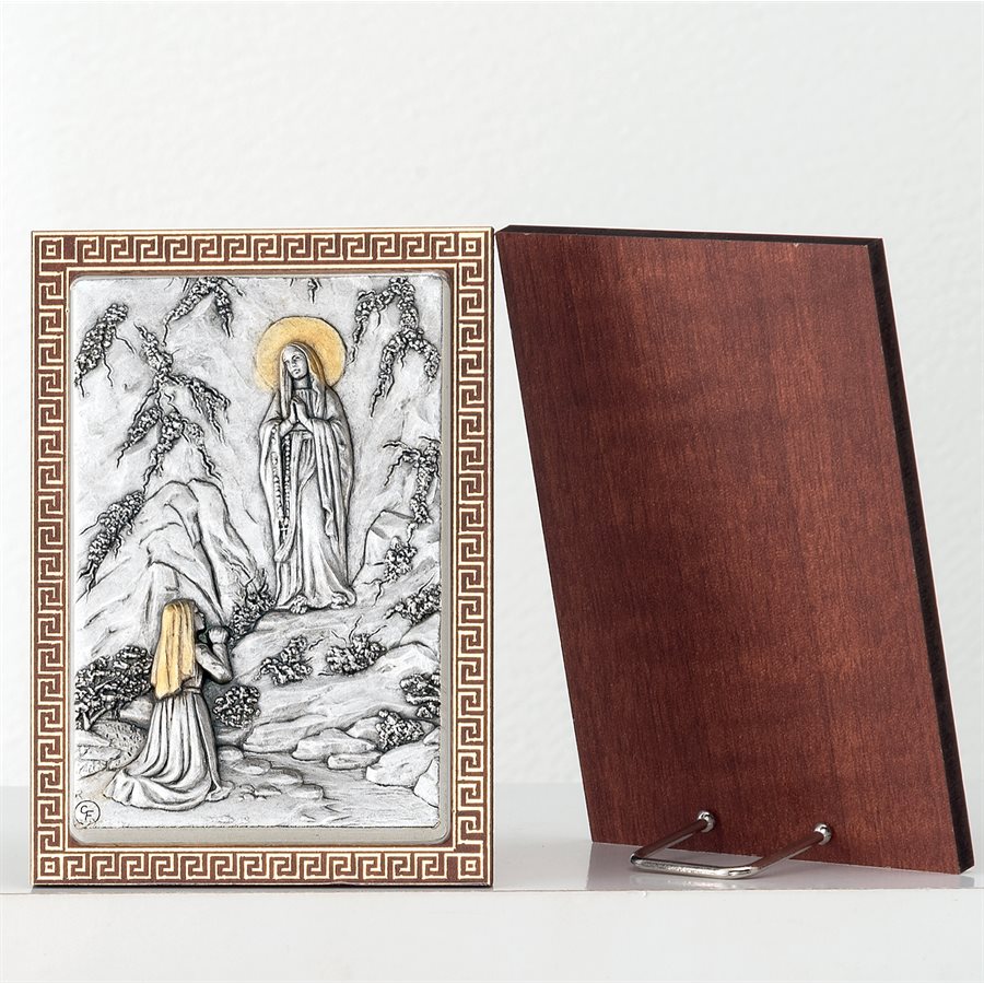 Our Lady Lourdes Metal plaque (table support), 3'' x 4''