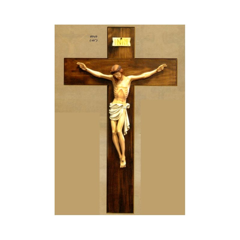 Crucifix 46" (1.17 m) en bois de noyer avec corpus en résine