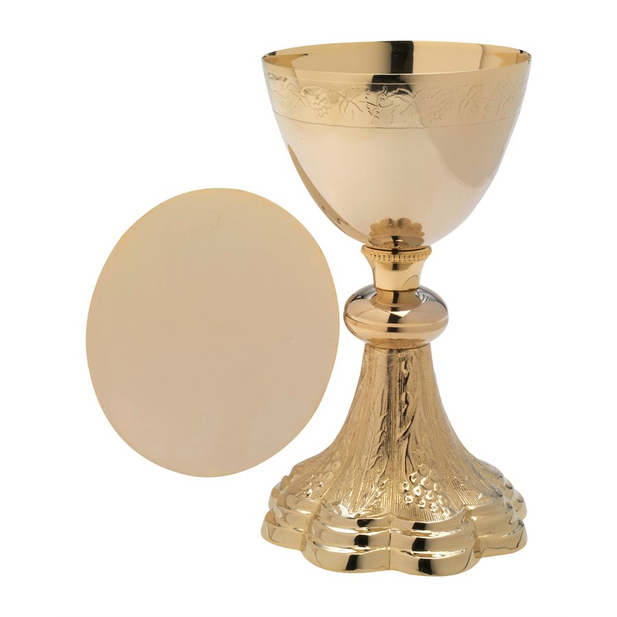 Gold Plated Brass Chalice and Paten 8 1 / 2" (21,5 cm)