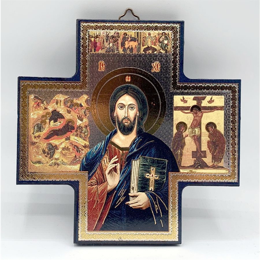 Croix icône en bois Pantocrator 15 x 15 cm