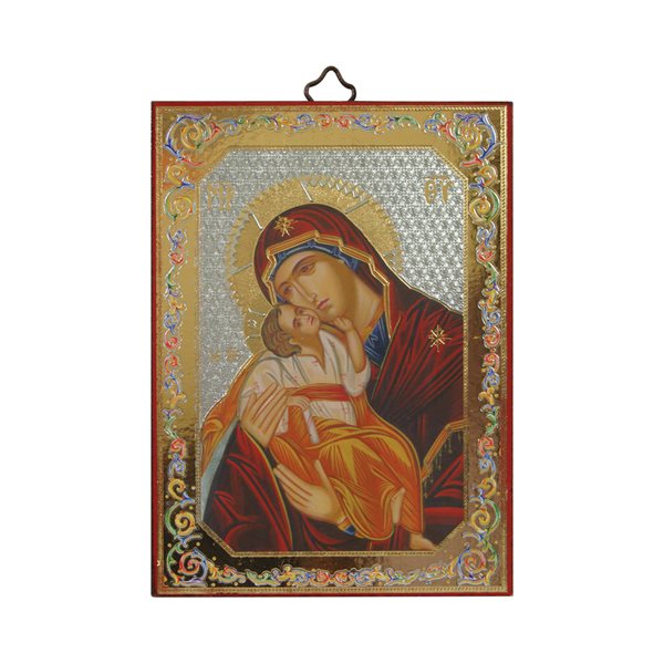 Plaque icône Vierge & Enfant, en bois, couleur, 10 x 14 cm