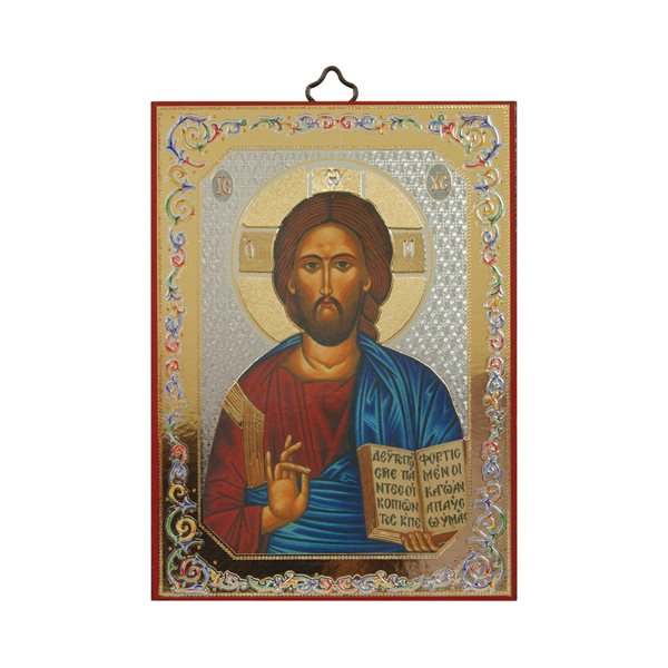 Plaque icône Christ Enseignant, bois, coul., 10 x 14 cm