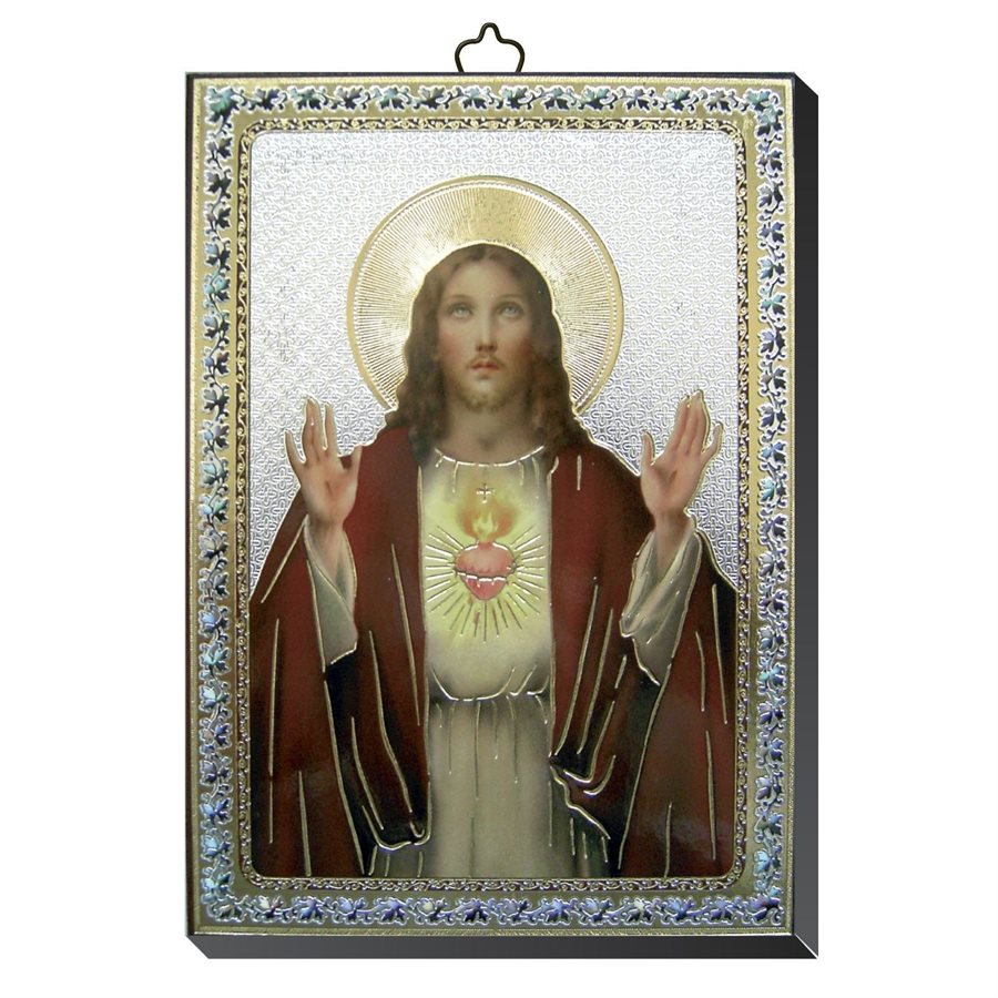 Plaque Icône Sacré Coeur Jésus, 4" x 5.5" (10 x 14 cm)