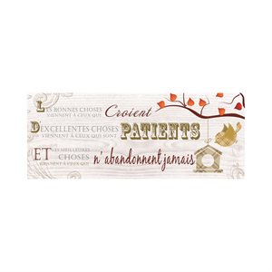 'Patience'' Wooden Plaque, 10" x 4", French