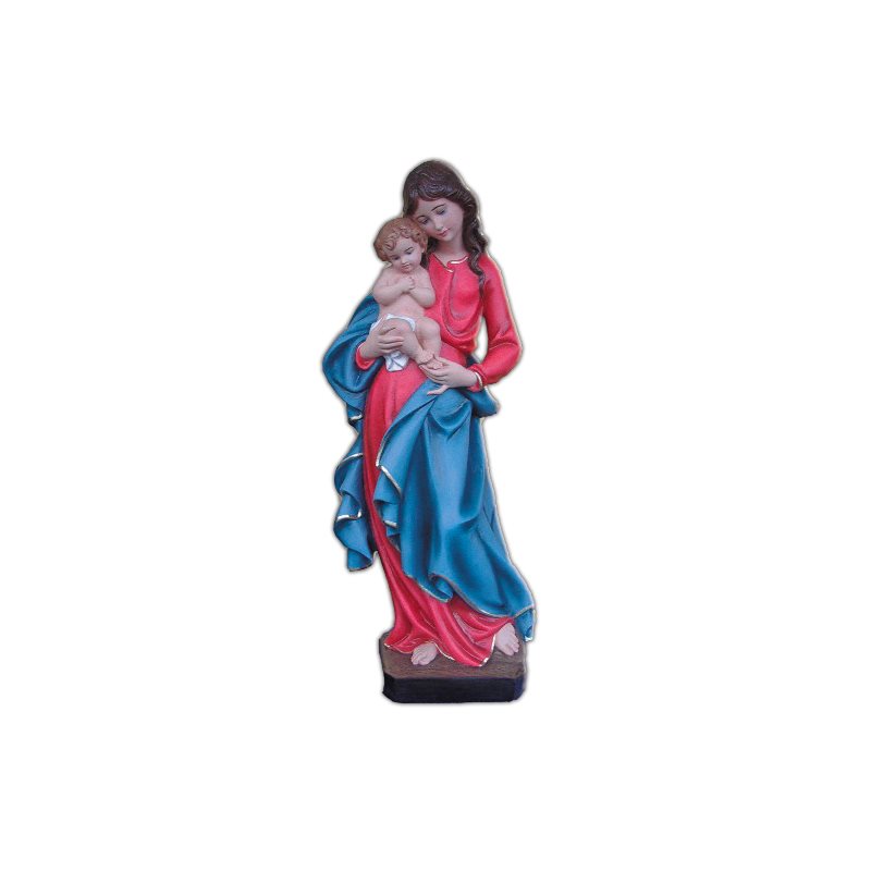 Madonna and Child Color Fiberglass Outdoor Statue, 33.5"