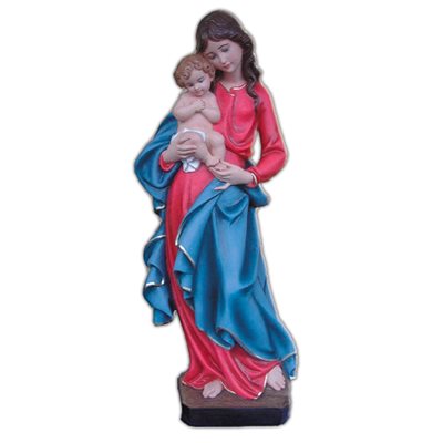 Madonna and Child Color Fiberglass Outdoor Statue, 33.5"