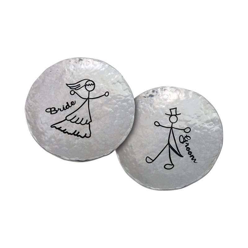 Bride & groom metal trinket dish set, 2½", English