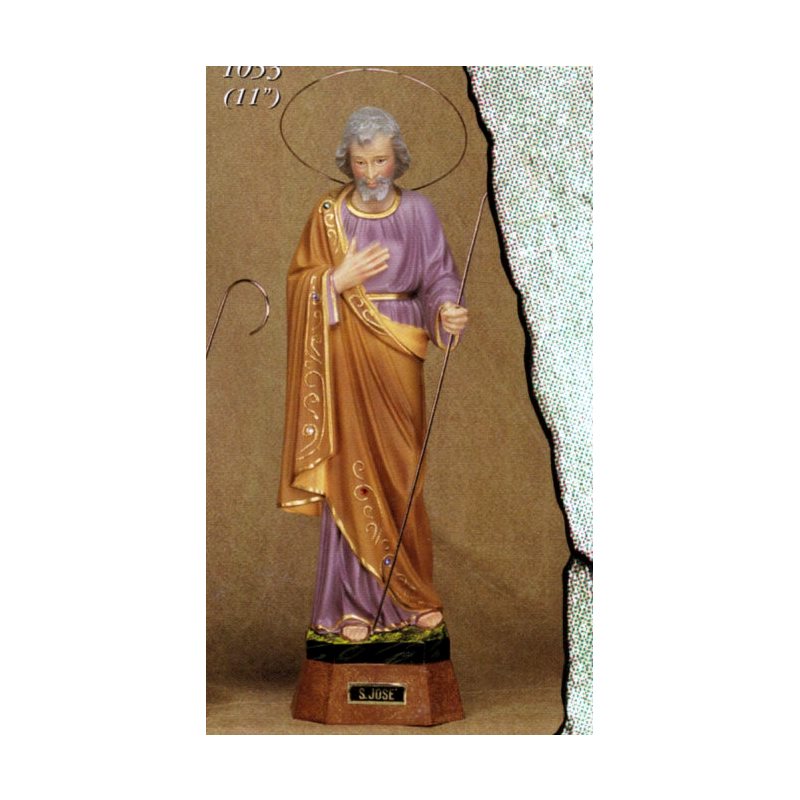 Statue Saint Joseph 11" (28 cm) en plâtre avec base en bois