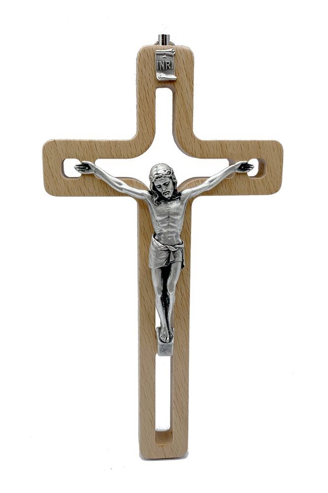 Wood Crucifix and Silver metal Corpus 8'' (20 cm)